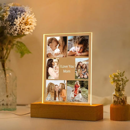 Custom Picture Frames, Personalized Photo Frames with Night Light, Customized Picture Frame, Personalized Valentines Day Gifts for Mom Baby Kid Family