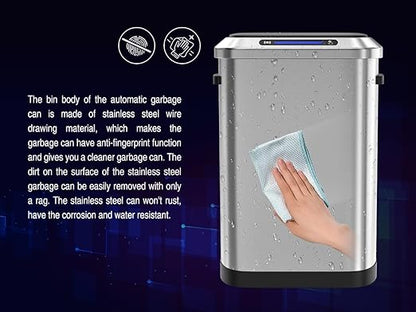Touchless Automatic Motion Sensor Trash Can, 50L/13 Gallon Stainless Steel Smart Bin for Kitchen, Office, Bedroom, Living Room with Built-in Bag Holder - Black