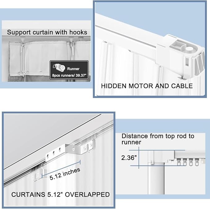 Celling Smart Curtains System, Electric Track with Adjustable Rail,Automatic Curtain Opener,Motorized Curtains Rods With Remote, Compatible with Alexa/Google Home (Up to 120in)