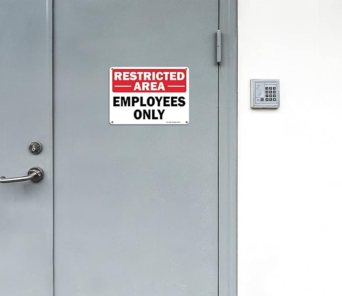 Restricted Area Sign Employees Only Sign - 2 Pack - 10 x 7 Inches Rust Free .040 Aluminum - UV Protected, Waterproof, Weatherproof and Fade Resistant - 4 Pre-drilled Holes