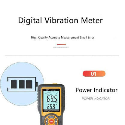 Vibration Meter,Vibrometer Split Probe Vibration Tester, Digital Vibration Analyzer Mechanical Vibration Meters Vibration Sensor Measure Acceleration, Velocity and Displacement