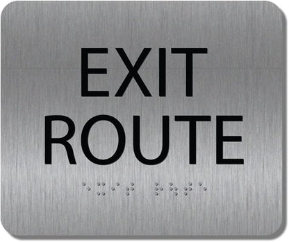 ALPHA DOG ADA SIGNS - Exit Route Sign with Braille for Your Business, 5x6 Inch, ADA Compliant, Indoor or Outdoor, Easy Installation, Made in the USA, Brushed Metal