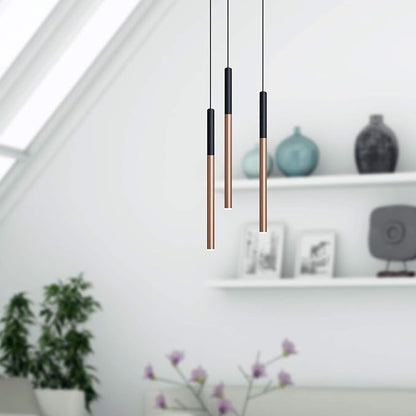 ALTAIR 3 Mini Pendant Lighting Black-Copper - LED Hanging Light Fixture for Kitchen Island, Bar, Foyer - Cluster Pendants - Dimmable, Adjustable Wire, Lamp Bulb Included