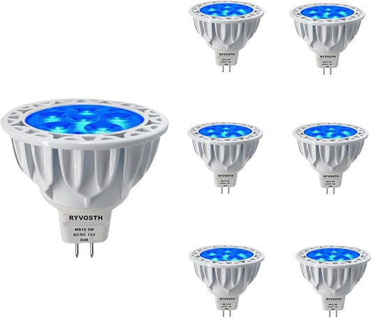 6-Pack MR16 Blue Led Bulbs 5W Replace 35W 50W Halogen Equivalent,12V Low Voltage MR16 GU5.3 Blue Color Bulb Spotlights for Outdoor Landscape Flood Track Lighting, Dimmable,