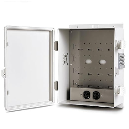 Outdoor Electrical Junction Box, ABS Water Resistant Enclosure with Internal Mounting Panel & Hinged Cover (13" H* 9.2" L* 4.6" W & Outlet)