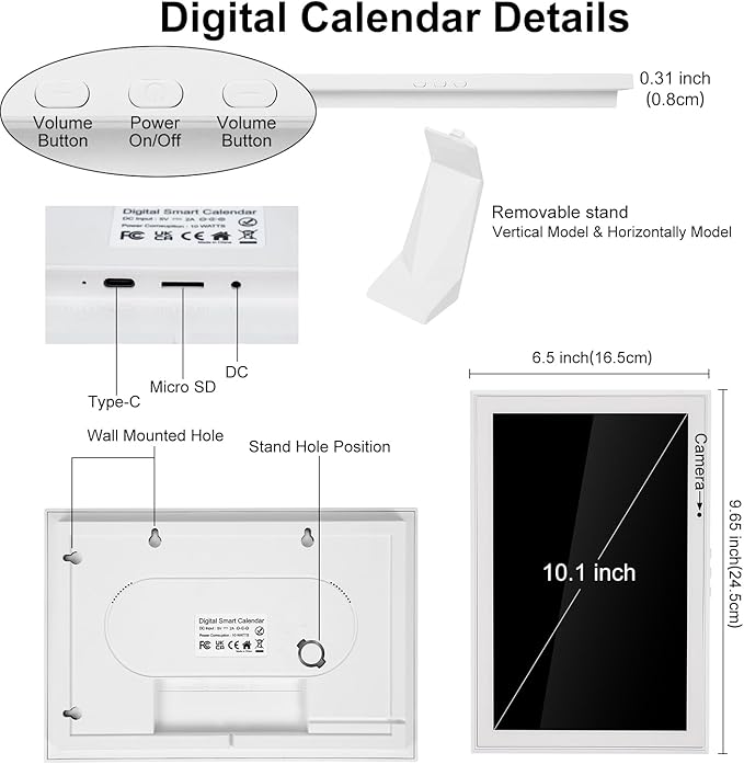 10.1 Inch Smart Digital Calendar Chore Chart Meal Planner HD Touchscreen Smart Family Planner, Hearth Display Desk Digital Calendar Seamless Scheduling(No battery)