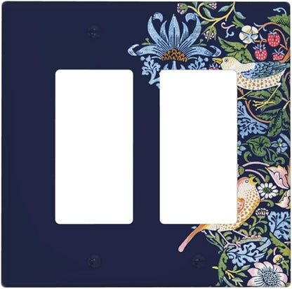 Decorative Outlet Covers Vintage Blue Morris Strawberry Thief Bird Flower 2 Gang Wall Plate Double Rocker Two Switch Wall Cover Plate Jumbo Dual GFCI Faceplate