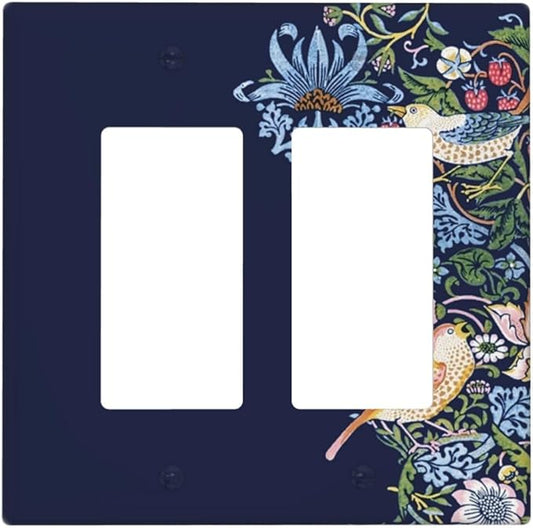 Decorative Outlet Covers Vintage Blue Morris Strawberry Thief Bird Flower 2 Gang Wall Plate Double Rocker Two Switch Wall Cover Plate Jumbo Dual GFCI Faceplate