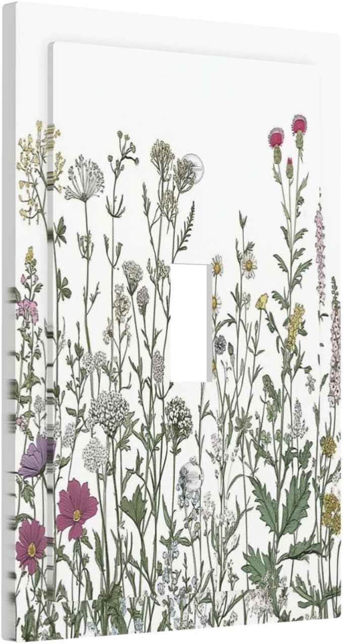 Vintage Herbs Wildflowers Plant Floral Decorative Light Switch Cover 1 Gang Single Toggle Device Electrical Faceplate Switchplates Decorator Outlet Wall Plate For Bed Room Home Decor