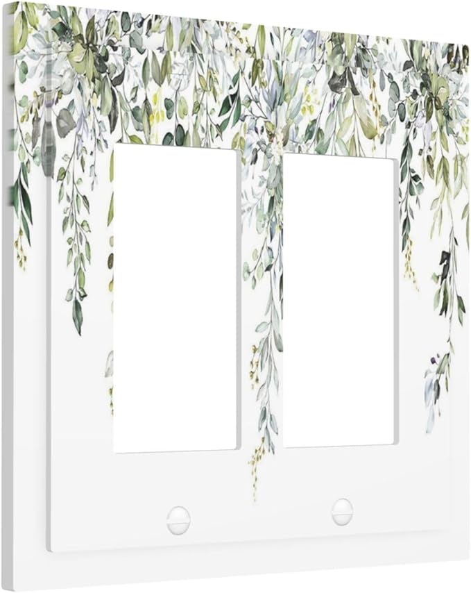 Decorative Outlet Covers Boho Farmhouse Flower Leaf Sage Green 2 Gang Double GFCI Rocker Electrical Wall Panels Light Switch Cover Plate for Bedroom Cabin Decor