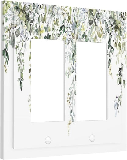 Decorative Outlet Covers Boho Farmhouse Flower Leaf Sage Green 2 Gang Double GFCI Rocker Electrical Wall Panels Light Switch Cover Plate for Bedroom Cabin Decor