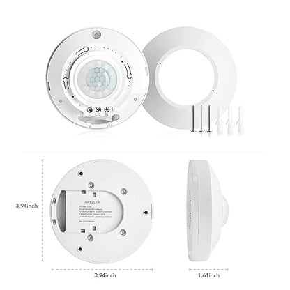 RAYZEEK Ceiling Mount 360 degree PIR Occupancy Motion Sensor,2200W,110-265V,8-12M High Sensitive HardWired Occupancy Sensor Detector, Commercial/Residential,Up to 1600 sq.ft(10A,Neutral Wire Required)
