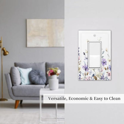 Decorative Outlet Covers Purple Floral Lilac Watercolor Flower Leaves Butterfly Wildflower 1 Gang Single Rocker Light Switch Cover Plate Wall Plates GFCI Faceplate for Bedroom Home Decor
