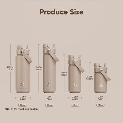 ENCOOL Insulated Water Bottle with Straw Stainless Steel Water Bottle, Leak-Proof, BPA-Free, Double Wall Vacuum Keeps Cold for 24 Hours for Sports, Travel, School (32 oz, Raw Umber)