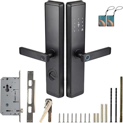 Fingerprint Door Lock with Handle - Tuya App Control & Mechanical Key Backup - 5-in-1 Keyless Entry Smart Lock - Fits 1.38-4.72inch Doors, Auto Lock & USB Emergency Power for Home, Office