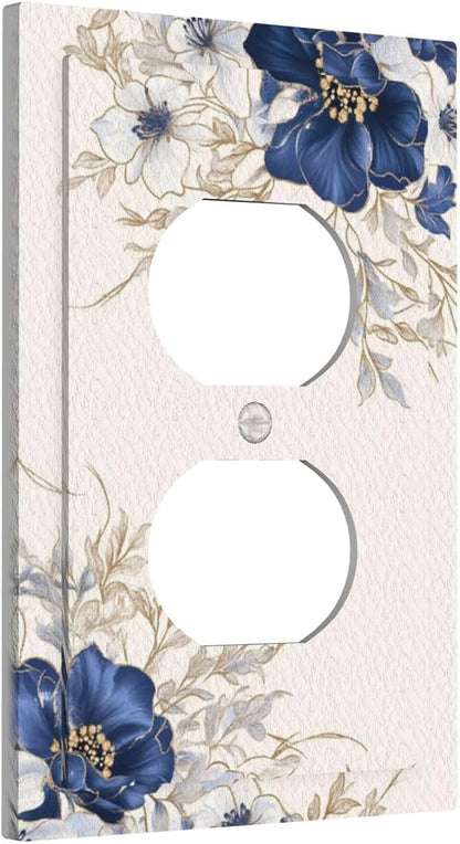 Decorative Outlet Covers Rustic Blue White Flowers Floral Penoy 1 Gang Duplex Light Switch Cover Plate Wall Plates for Electrical Outlets Electrical Switchplate Face Plate