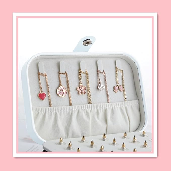 Jewelry Travel Case, Large Capacity Leather Jewelry Box, Multifunctional Travel Jewelry Organizer with 5 Necklace Hooks, 20 Earring Slots, 12 Ring Grooves, for Earrings Rings Brace