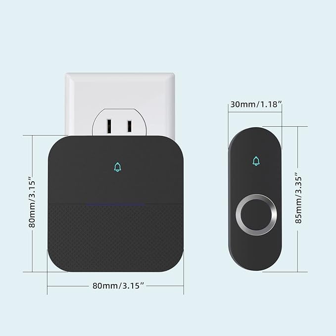 AIDA Lighted Wireless Doorbell for Home, Waterproof Battery Doorbell Wireless 1,000ft Range, 5 Volume Levels with 58 Doorbell Chimes & LED Flash (Black, Doorbell with 1 transmitter & 2 Receiver)