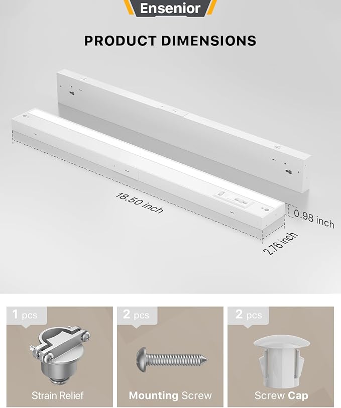 Ensenior 18 Inch LED Under Cabinet Lighting Hardwired, 5CCT, 10W 650LM, 2700K/3000K/3500K/4000K/5000K, Wired Under Cabinet Lights, Dimmable Under Counter Lights for Kitchen, FCC, 2 Packs