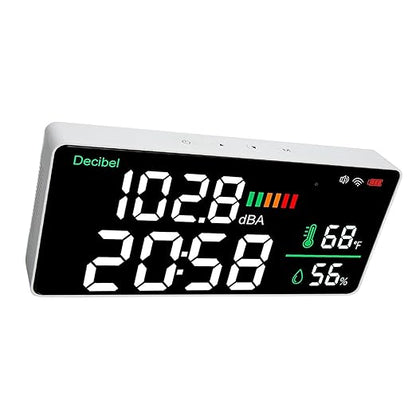 4 in 1 LED Decibel Meter, 2.4G WiFi Wall Mounted 11 Inch Meter, Sound & Noise Meters Temperature Humidity Time Display Level for Tuya Large Inch Display, Thermometer,