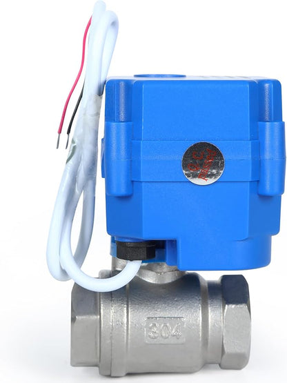 Motorized Ball Valve 3/4", Full Port, 2 Wire Auto Return Stainless Steel Ball Valves, 9-24V AC/DC, Electric Shut Off Ball Valves