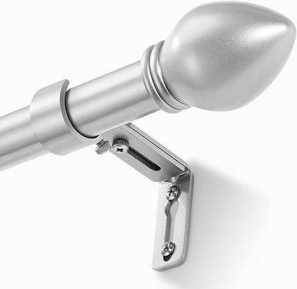 Curtain Rods for Windows 16 to 120 inches, Curtain Rod Max Adjustable Length to 132 in, Drapery Rod 1 inch Diameter with Modern Knobs Finials (Satin Silver, 16" to 120" - Set of 1)