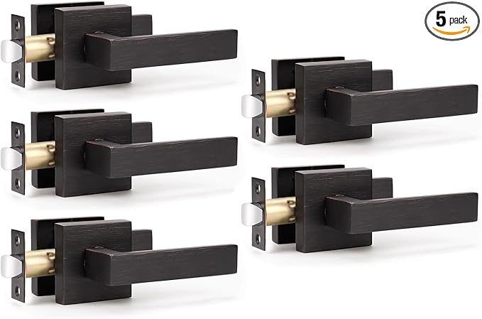 KNOBWELL Heavy Duty Leversets with Oil Rubbed Bronze Finish, Interior Door Handles Set, Passage Door Lever Hall and Closet Door Handle, Left or Right Handing, 5 Pack 2.07 lb One Lever
