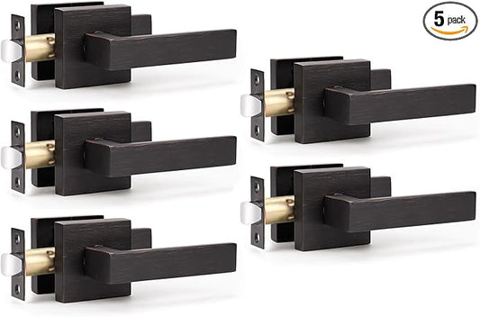 KNOBWELL Heavy Duty Leversets with Oil Rubbed Bronze Finish, Interior Door Handles Set, Passage Door Lever Hall and Closet Door Handle, Left or Right Handing, 5 Pack 2.07 lb One Lever