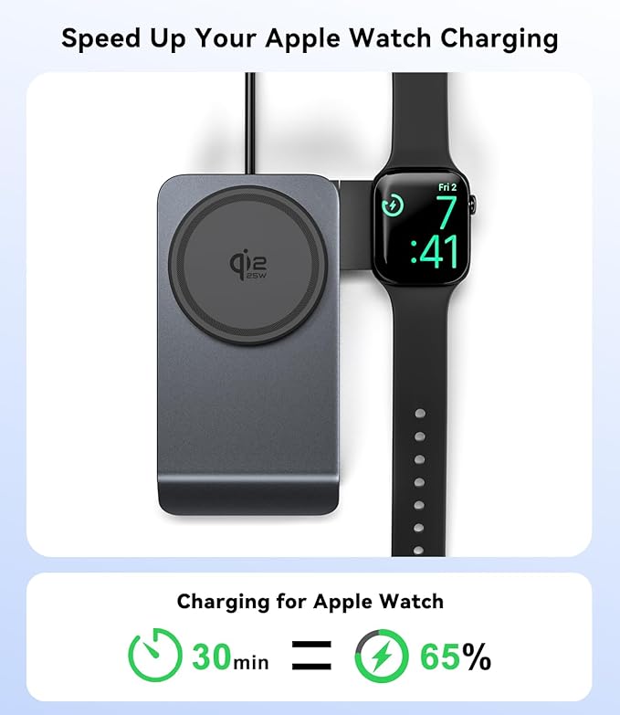 3-in-1 Travel Charging Station for Apple Devices MagSafe Charger, Qi2.2 25W Magnetic Wireless Charger, Aluminum Alloy Foldable Charging Stand for iPhone 17 Pro Max, Apple Watch, AirPods