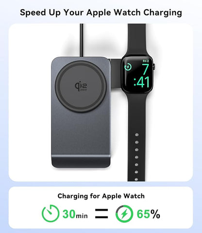 3-in-1 Travel Charging Station for Apple Devices MagSafe Charger, Qi2.2 25W Magnetic Wireless Charger, Aluminum Alloy Foldable Charging Stand for iPhone 17 Pro Max, Apple Watch, AirPods