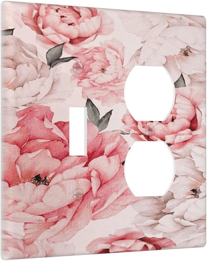 Decorative Outlet Covers Ink Pink Peony Flower Rustic Floral 2 Gang Wall Plate Single Toggle Duplex Light Switch Cover Switch Plate Covers Faceplate for Home Bedroom Decor