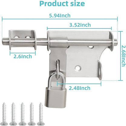 Alise 6 Inch Slide Bolt Gate Latch, Door Lock with Padlock Set, Heavy Duty Stainless Steel Barrel Bolts Safety Door Lock for Wooden Fence, Outdoor Fence,Shed Door Brushed Finish