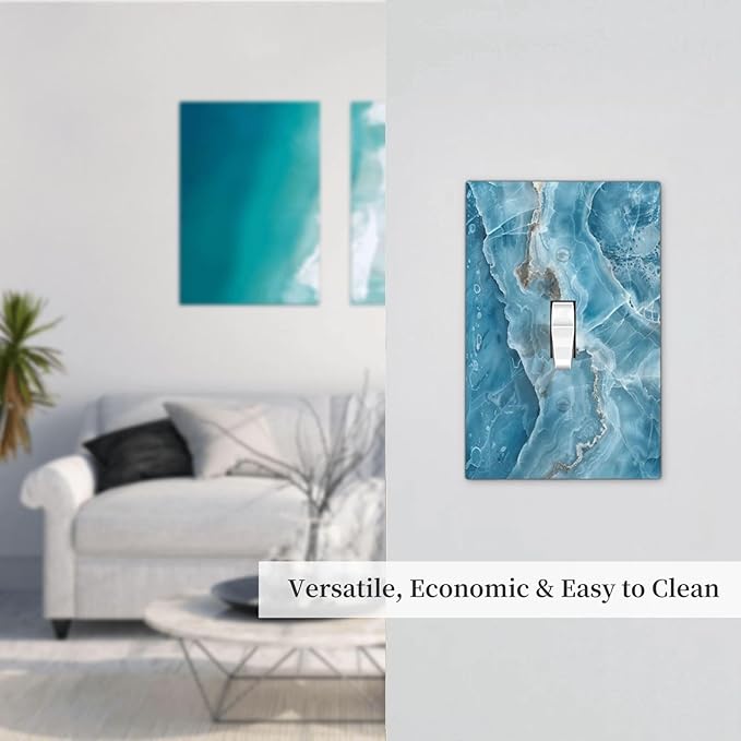 Decorative Light Switch Cover Plate Abstract Watercolor Blue Marble Texture 1 Gang Single Toggle Wall Plates for Electrical Outlets Outlet Covers Switch Plate Covers for Kitchen Decor