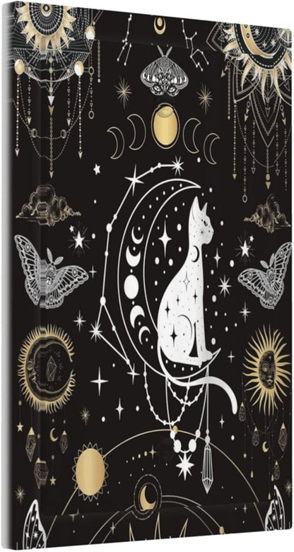 White Cat Tarot Moon Phases Moth Celestial Gothic Light Switch Cover Plate 1 Gang No Device Blank Electrical Wall Plates Faceplate Decorative Switch Plate Covers for Kids Room Bedroom Decor