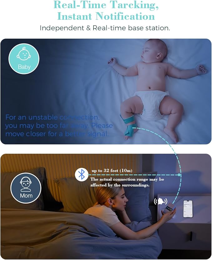 Babytone Baby Sleep Monitor with Base Station- Smart Sleep Sock, Tracking Heart Rate and Movement, Wearable Baby Foot Monitor with Bluetooth and APP, for 0-36 Months Newborn
