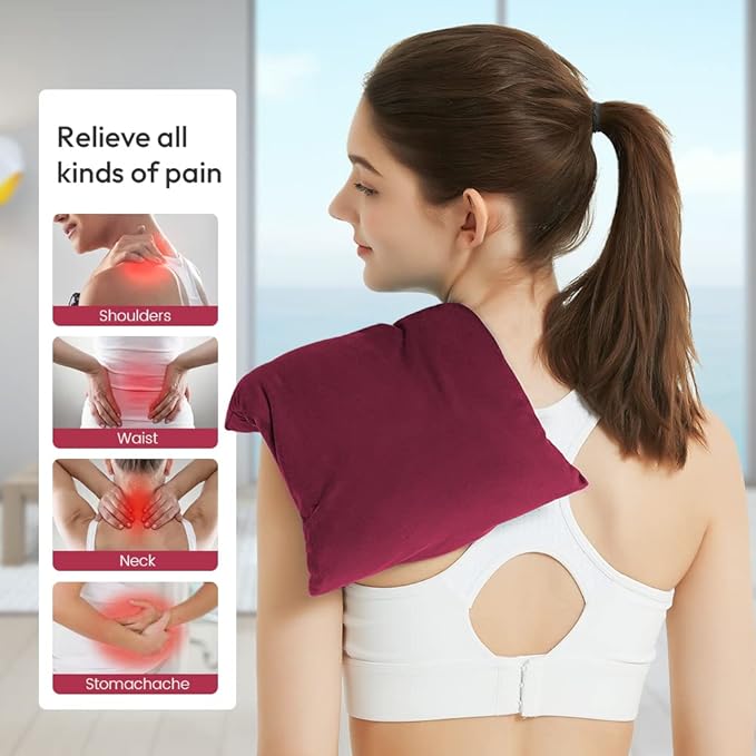 Heating Pad Microwavable with Washable Cover, 8 x 12 Multipurpose Microwave Heating Pad for Neck and Shoulders, Moist Heat Bean Bag Warm Compress for Knee, Muscles, Joints, Wrist, Abdomen (Wine Red)