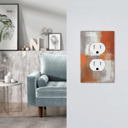 Orange Grey Abstract Art Oil Painting Outlet Covers 1 Gang Duplex Light Switch Cover Decorative Switch Plates Electrical Receptacle Faceplate Wall Plate For Home Farmhouse Decor