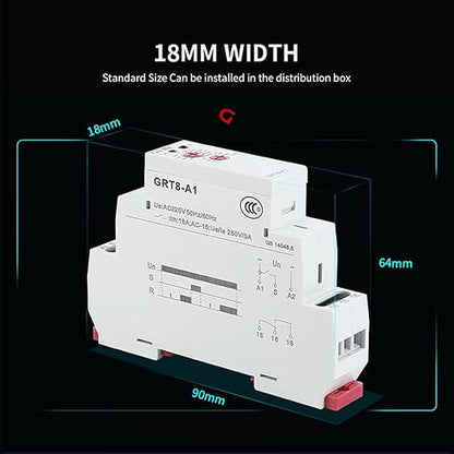 GEYA Delay On Single Function Time Relay 1 Output 16A Electronic Adjustable Power ON Timer Delay Relay Rail Modular(GRT8 A1,AC230V)