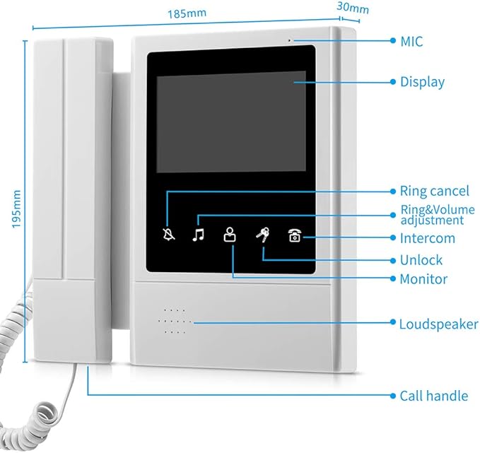 Video Door Phone System, 4.3 Inches Touch Monitor Wired Video Intercom Doorbell Kits, IR Night Vision Camera Door Intercom, Doorphone Telephone Style Indoor Outdoor for Home Villa