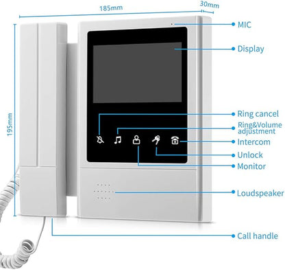 Video Door Phone System, 4.3 Inches Touch Monitor Wired Video Intercom Doorbell Kits, IR Night Vision Camera Door Intercom, Doorphone Telephone Style Indoor Outdoor for Home Villa