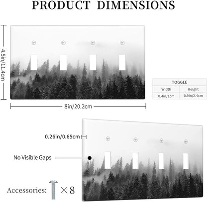 Light Switch Covers Fores Black White Landscape Misty Woods Quad Toggle Electrical Faceplate 4 Gang Wall Plate Decorative Switch Plates For Farmhouse Cabin Decor