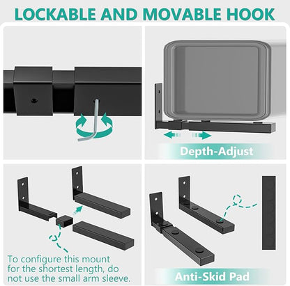 WALI Center Channel Speaker Wall Mount, Universal Soundbar Wall Mount Bracket Hold up to 30 lbs, Arms Extend Adjustment from 7 to 11.5 inch (SLK201), Black
