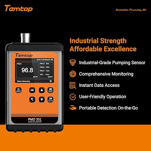 Temtop PMD351 Professional Aerosol Mass Monitor - Handheld PM1.0, PM2.5, PM10 & TSP Monitor with RS-485 for Industrial Hygiene and Environmental Compliance