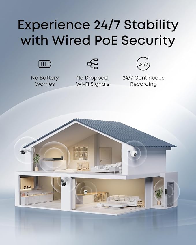 eufy PoE NVR Security System E41,24/7 Recording,Up to 16CH, 2TB HDD, 8 4K Turret Cams, Wired Outdoor Cam, 4K UHD, 122° FOV, Color Night Vision, AI Detection, Red and Blue Strobe
