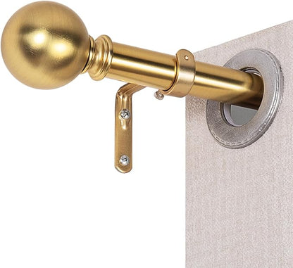 Curtain Rods for Windows 18 to 145 inches,1 Inch Modern Metal Drapery Rods,Adjustable Heavy Duty Curtain Pole with Round Finials(18"-145"Warm Golden)
