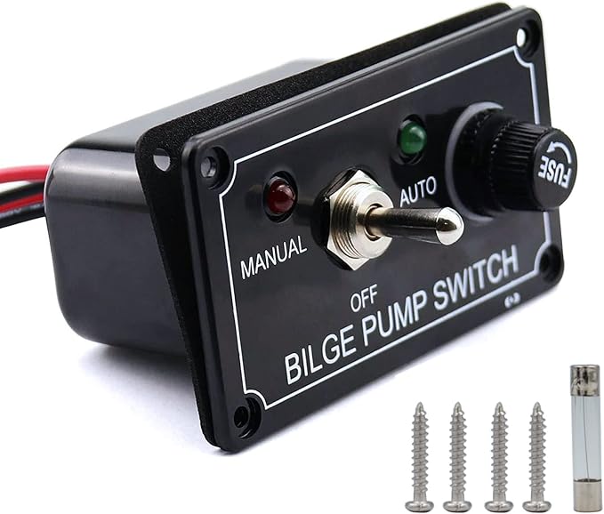 12V Bilge Pump Control Switch Panel 3 Way Manual/Off/Auto with LED Indicator 5A Fuse for Yacht Camper Truck Marine Boat