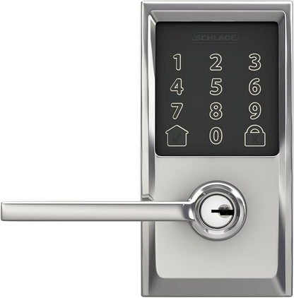 Schlage FE789WBCEN625LAT Encode Century WiFi Latitude Lever Smart Keyless Entry Touchscreen Door Lock, Bright Chrome