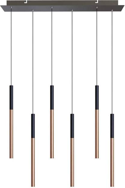 ALTAIR 6 Mini Pendant Lighting Black-Copper - LED Hanging Light Fixture for Kitchen Island, Bar, Foyer - Cluster Pendants - Dimmable, Adjustable Wire, Lamp Bulb Included