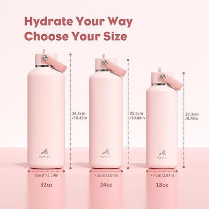 POWCAN 18 oz Water Bottle Insulated: Leakproof, Cold for 24H, CupHodler Friendly, Lid with Straw and Handle, Lightweight, Stainless Steel Water Bottle Kids for Camping, Gift for Girls (Cotton Candy)
