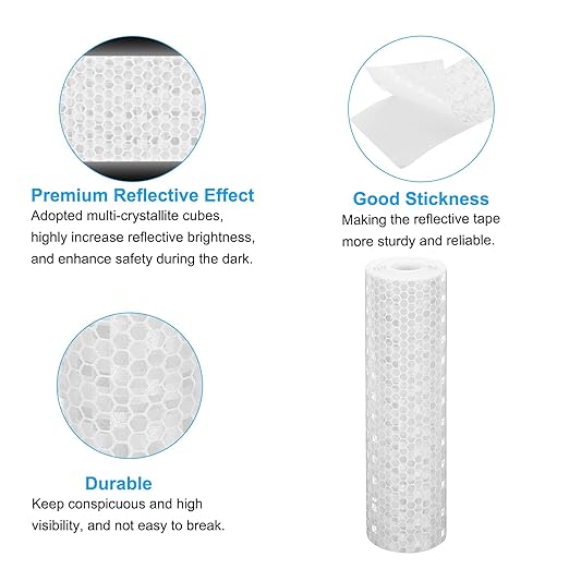 PATIKIL 6 Inch x 10 ft Reflective Tape, 1 Roll Waterproof Self Adhesive High Visibility Caution Warning Safety Tape Reflector with Scraper for Trucks Trailers Cars, White